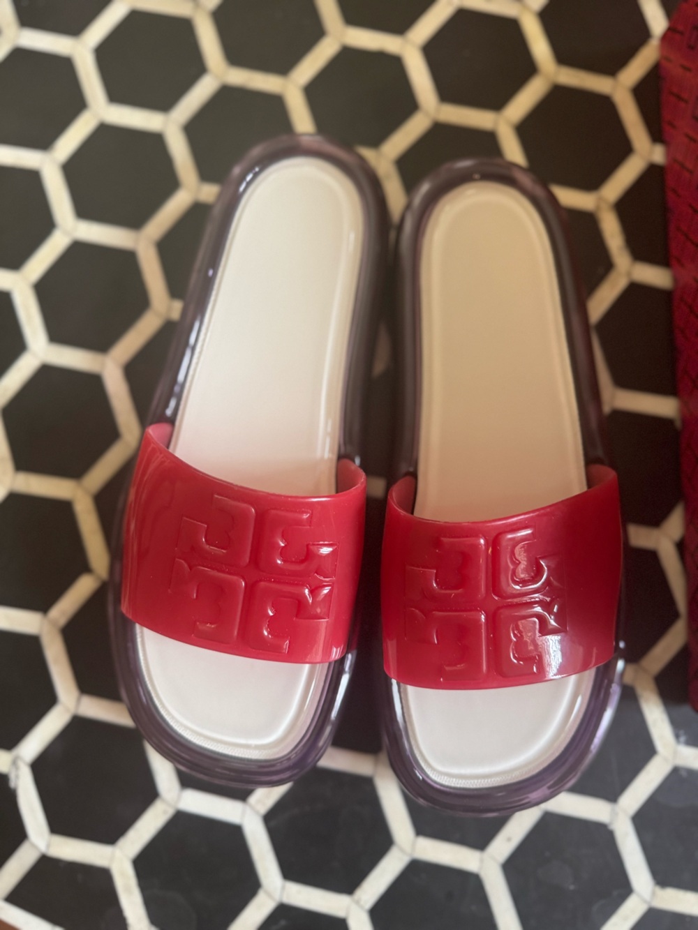 Tory Burch Bubble Jelly Red Logo Slide Sandals